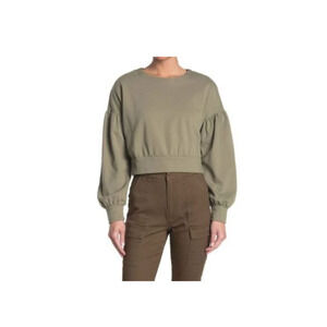 Abound Womens Cozy Crew Neck Puffed Sleeve‎ Cropped Sweatshirt In Olive Night XS